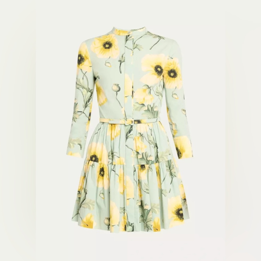 Oscar de la Renta Poppies Button-Front Dress with Self Belt